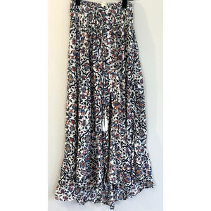 Cynthia Rowley Maxi Skirt Sz S Floral Shell Buttons Slit Front Tassel Flowy NWOT